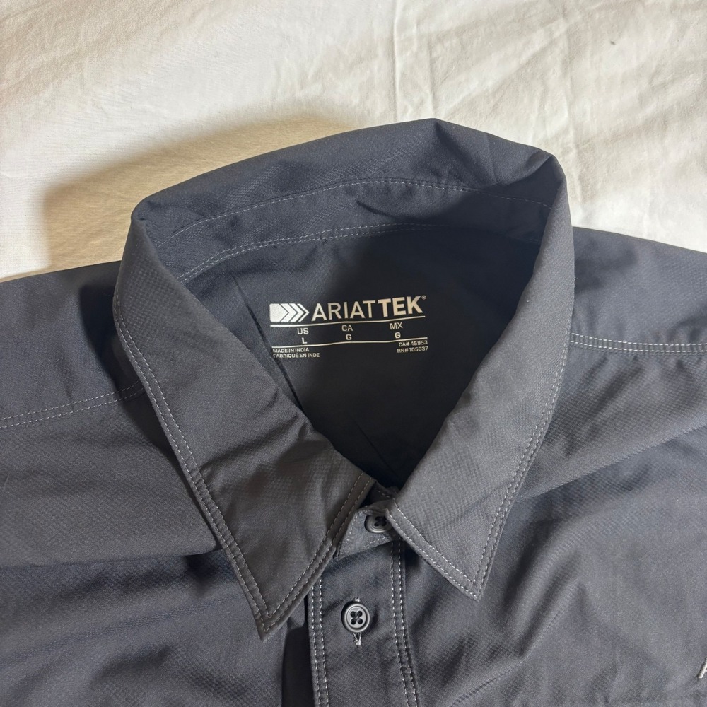 Ariat Tek Mens Vented Button Up Shirt Black Performance Short Sleeve Outdoor L - Picture 3 of 9